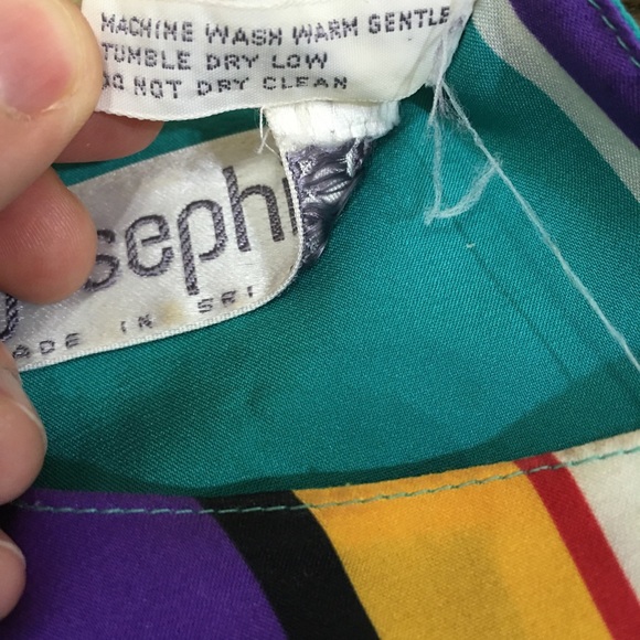 Vintage 90's Turquoise Rainbow Stripe Blouse - Picture 8 of 12